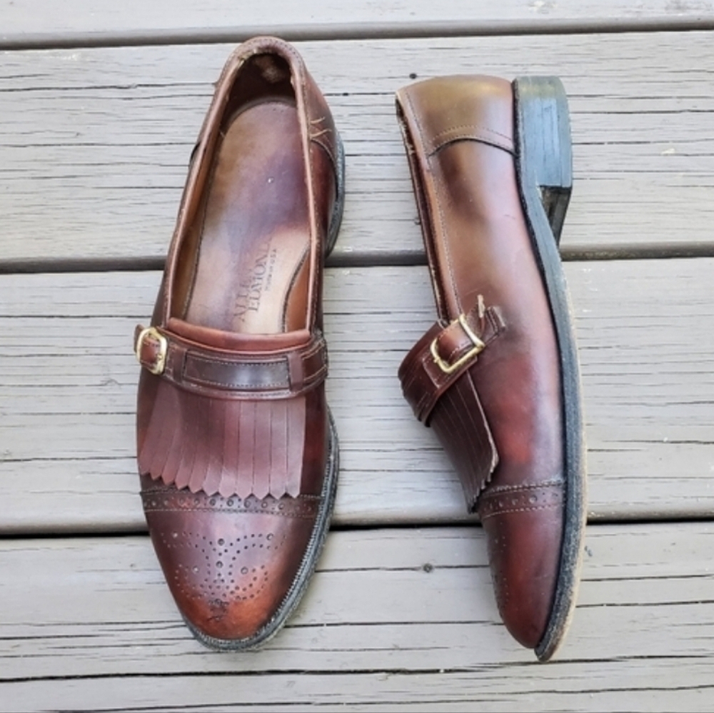 Vintage 80s‎ Allen Edmonds Montague Kiltie Monk Strap Brown Leather Loafers 8.5